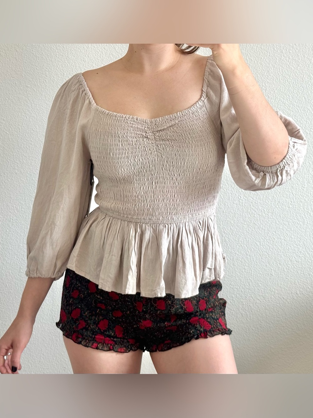 Japna Smocked Puff Sleeve Blouse